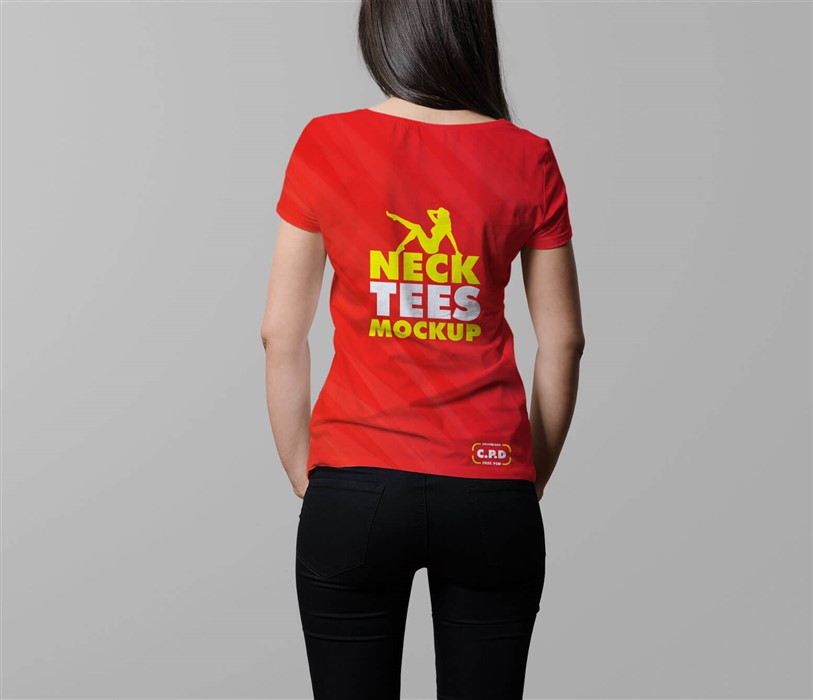 Download V-Neck Female T-Shirt Mockup Free Psd free download