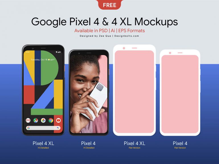 Free Google Pixel 4 & 4 XL Mockup PSD