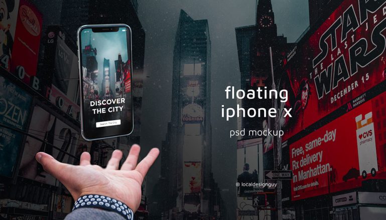 Floating iPhone X PSD Mockup Free